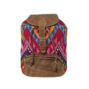 Boho Hippie Backpack Embroidered Guatemala Multicolor Leather